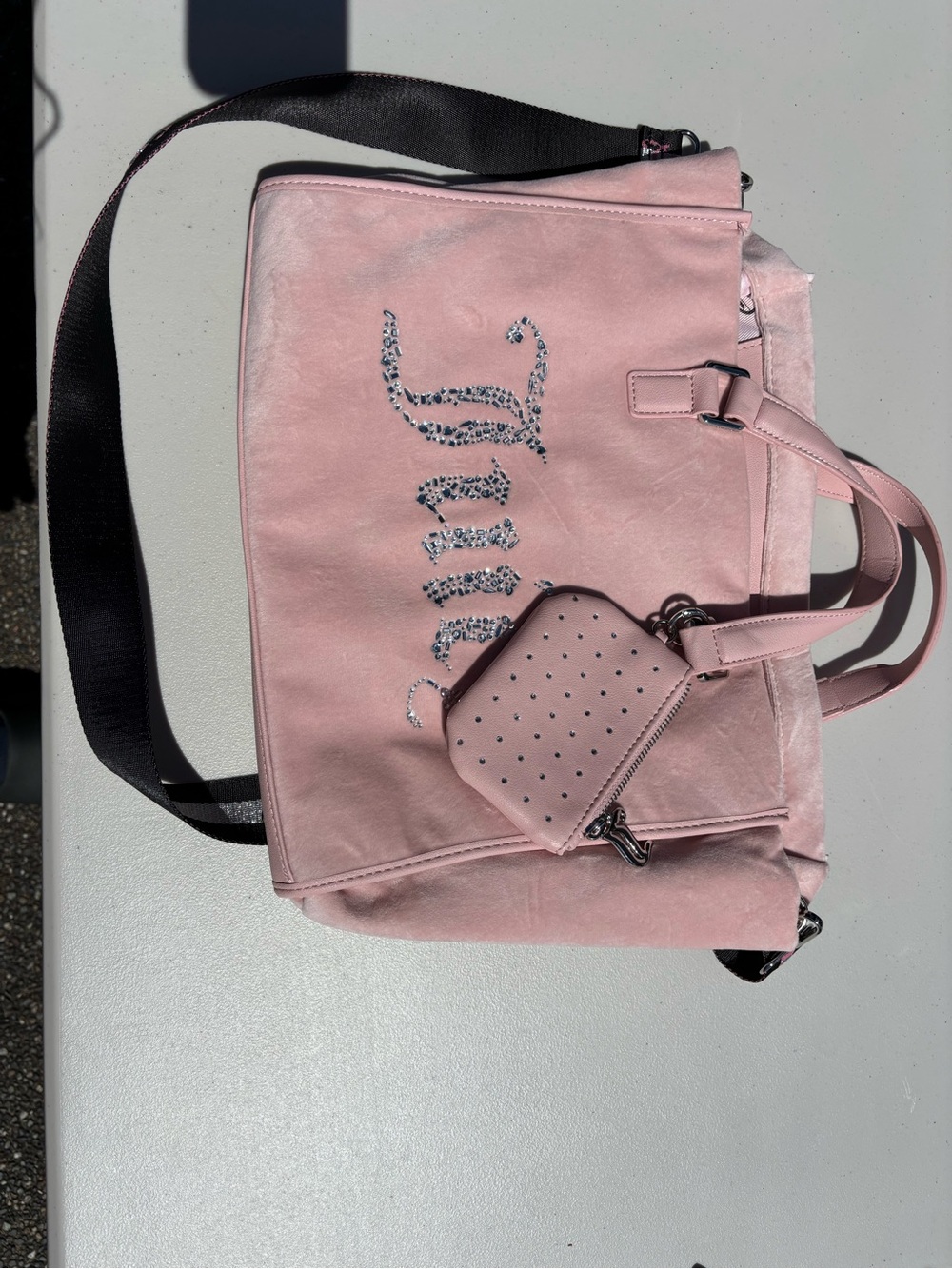 Juicy Couture Pink Convertible Crossbody Tote with Studded Coin Pouch